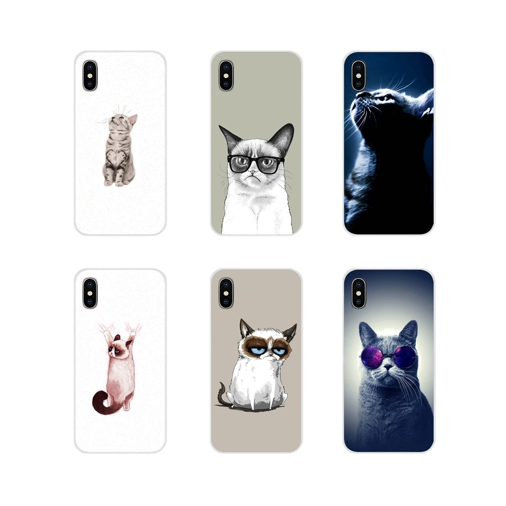 Transparent TPU Shell Case For Samsung A10 A30 A40 A50 A60 A70 Galaxy S2 Note 2 3 Grand Core Prime Animals Cats Cat with glasses | Мобильные