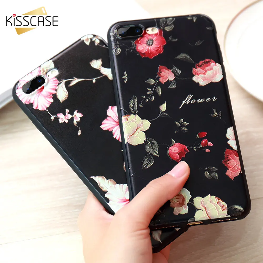 KISSCASE чехол на айфон 7 6 s 8 цветочный для iPhone S Plus 3D выпуклый силиконовый телефона с