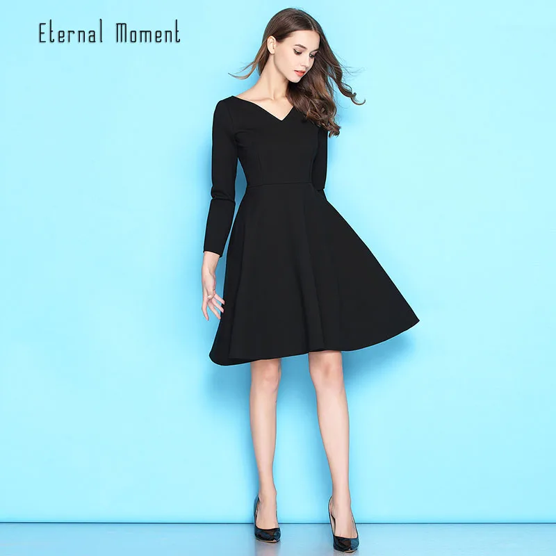 Маленькое черное Dress2017 новые модные женские туфли коктейльное платье черный