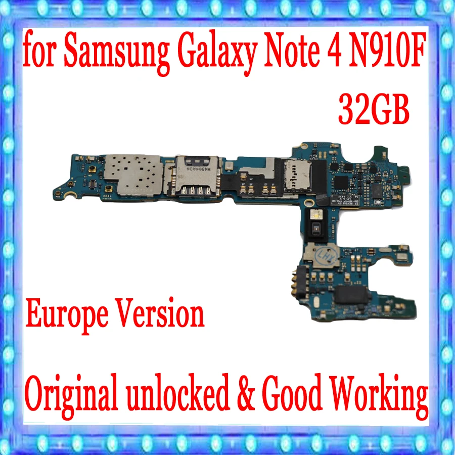 

Европейская версия для материнской платы Samsung Note 4 N910F 32 ГБ, материнская плата с чипами IMEI 100%, хорошая работа, логическая плата, оригинальная р...