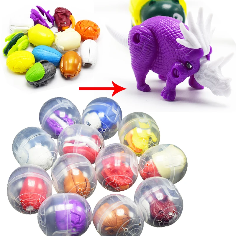 100Pcs/Lot Plastic Surprise Egg Dinosaur Capsule with Car Toy Deformation Mini Eggs Toys for Kids Wholesale | Игрушки и хобби
