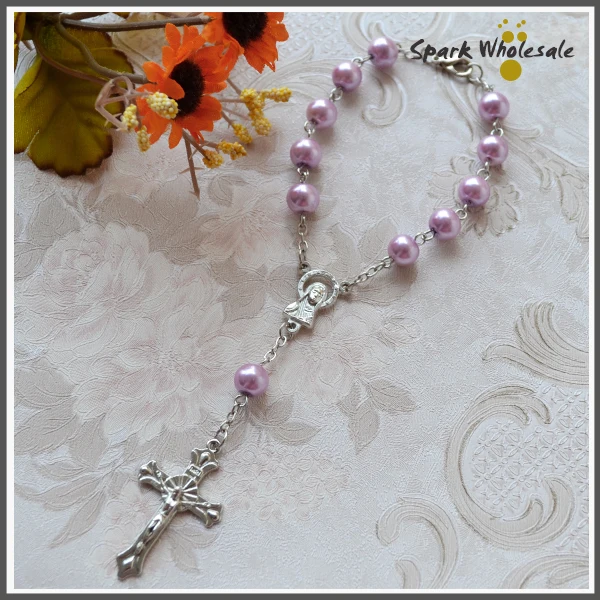 50 шт./лот Религиозный браслет Фиолетовый Стеклянный Жемчуг имитация Розария