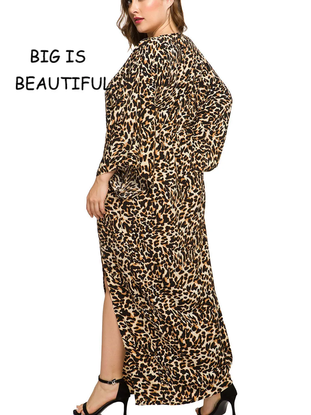 Plus Size Women Maxi Leopard Print Batwing Sleeve Dress Ladies Summer Long Large Vent Dresses Female 6xl Ankle Length | Женская одежда