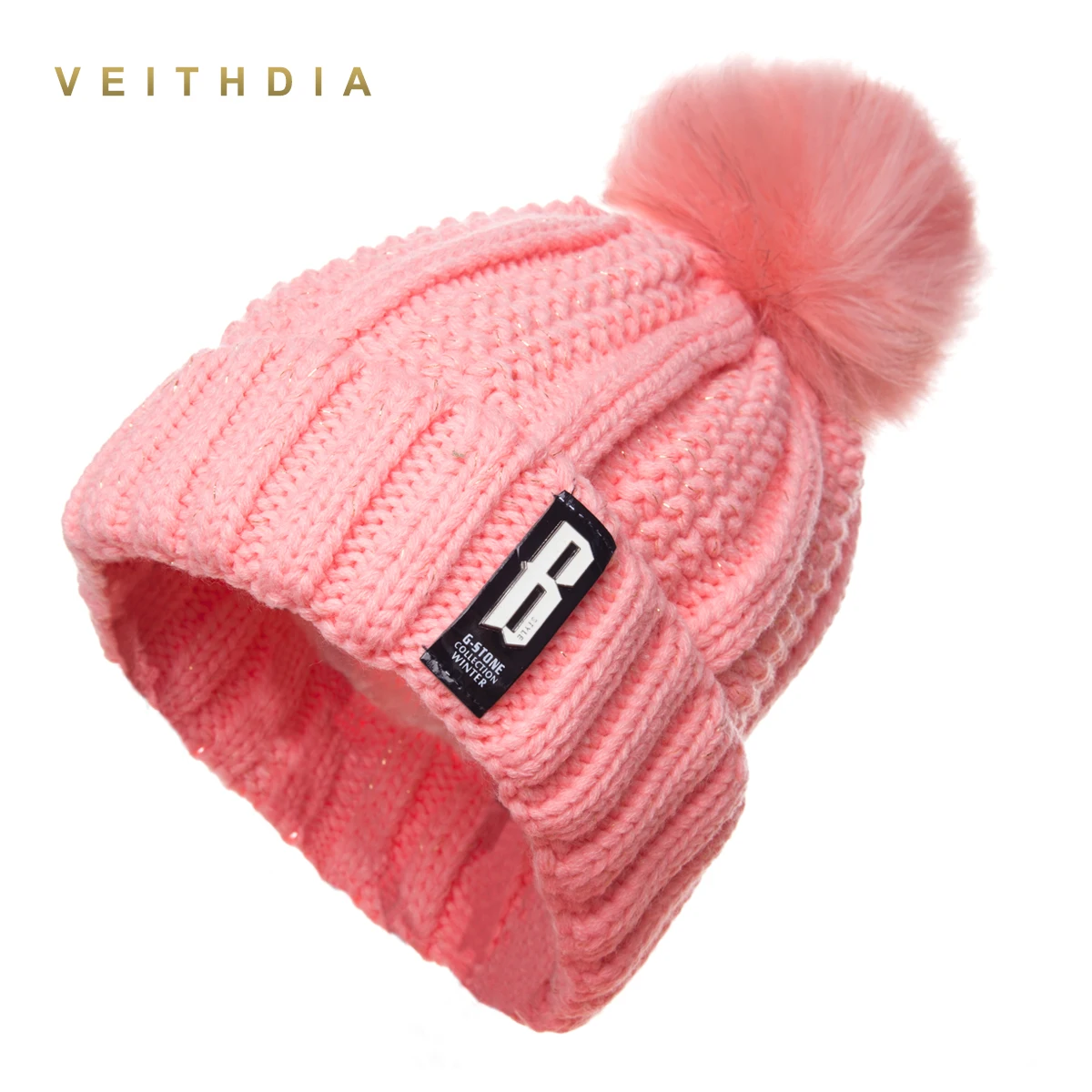 Новинка 2019 зимняя шапка VEITHDIA с помпонами для женщин модные однотонные теплые