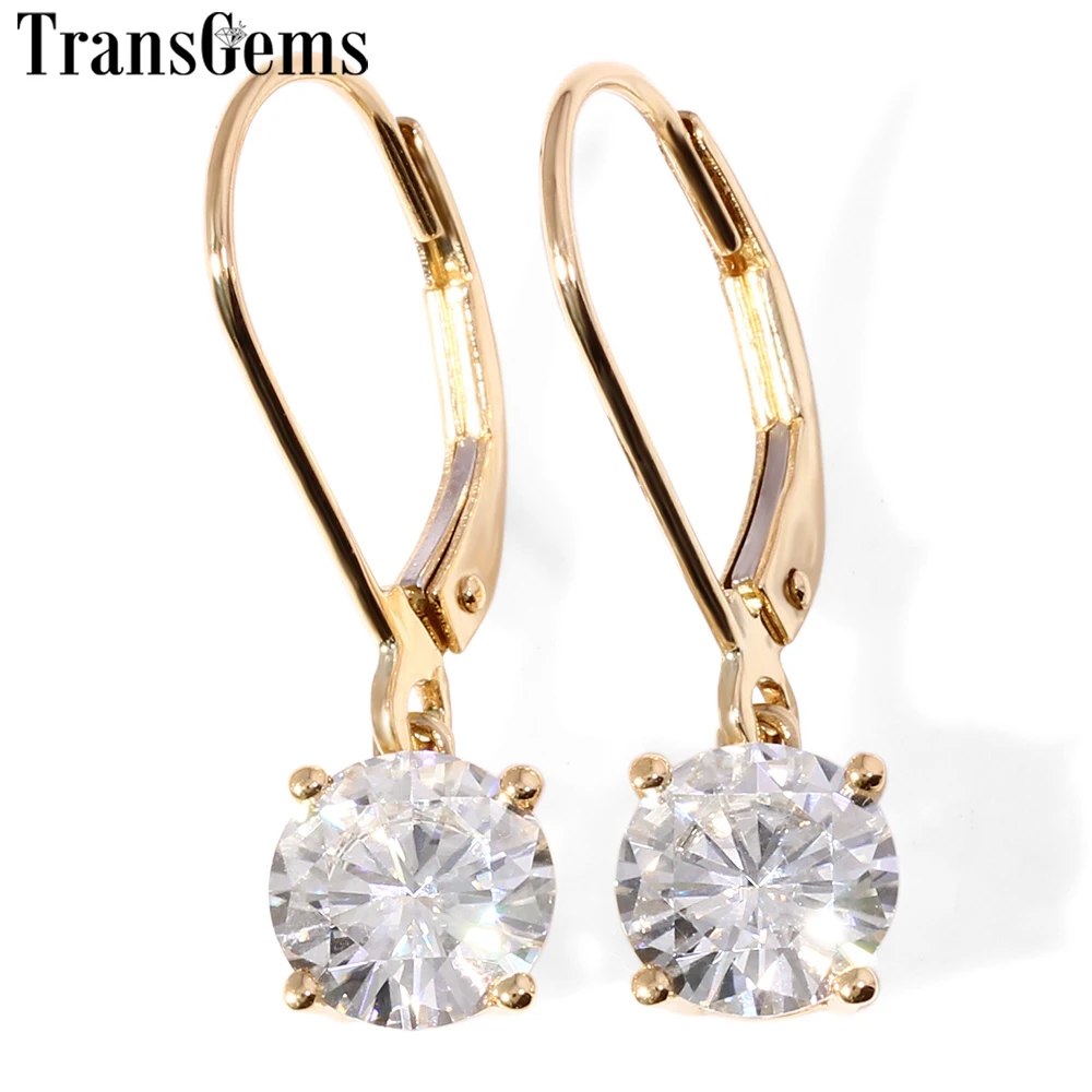 Transgems 18K 750 желтого золота центр 2CTW 6 5 MM F Цвет Муассанит висячие серьги для женщин