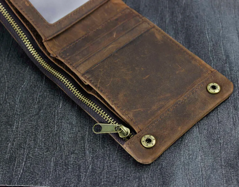 Мужской кошелек Crazy Horse из мягкой кожи складной металлический на молнии | Багаж и