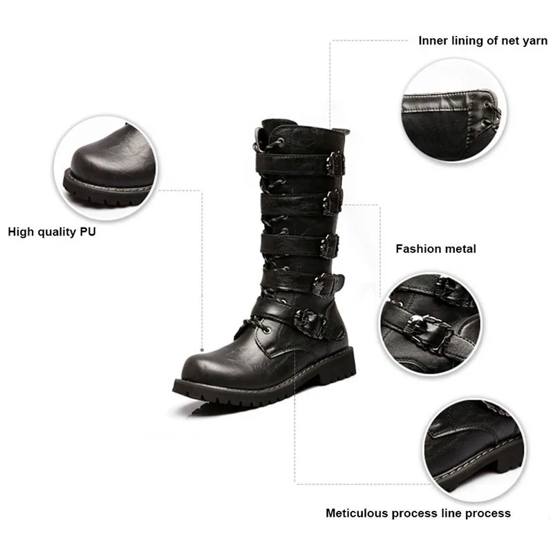 Мужские мотоциклетные ботинки ZALAVOR панк-обувь из искусственной кожи до середины