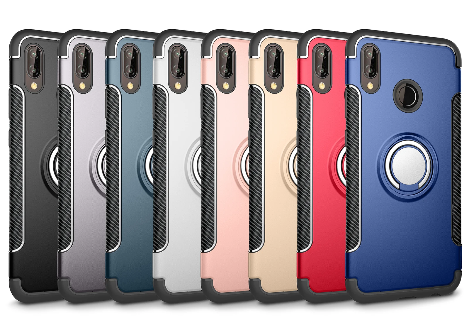 Для Huawei P20 Lite/Nova 3E Чехол Премиум жесткий Гибридный 2 в 1 армированный палец Grip Ring
