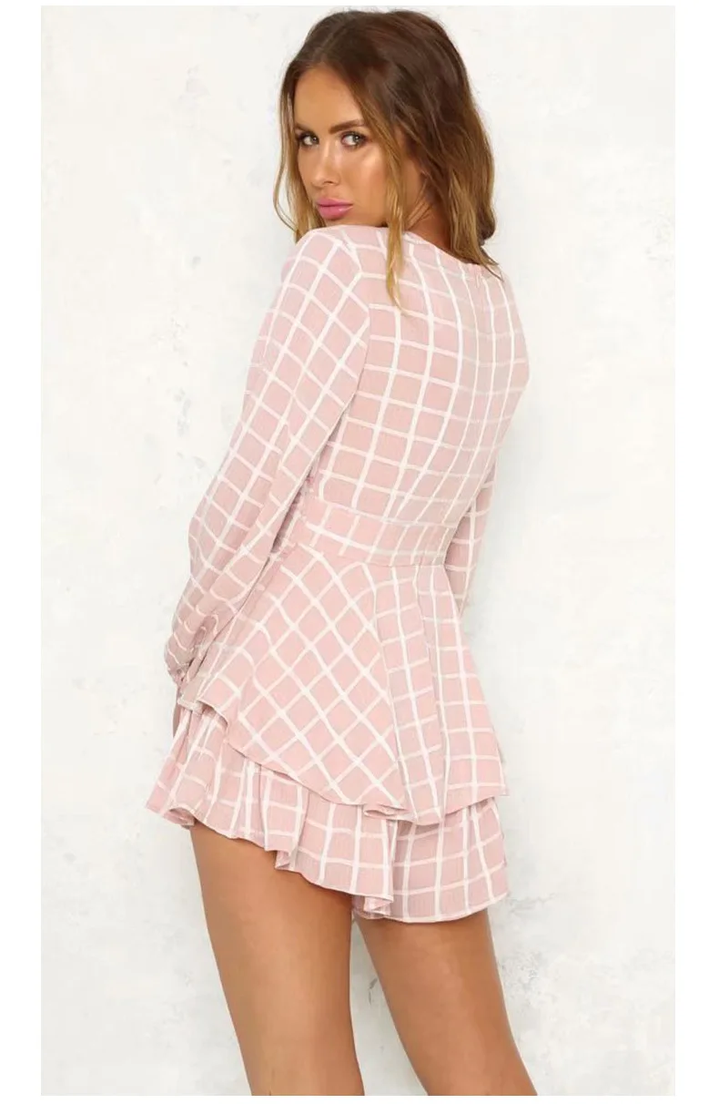 White Ruffle Plaid Jumpsuits Rompers Spaghetti Strap Cross Back Bow Tie Waist Skorts Playsuit Girl Summer Beach Overalls