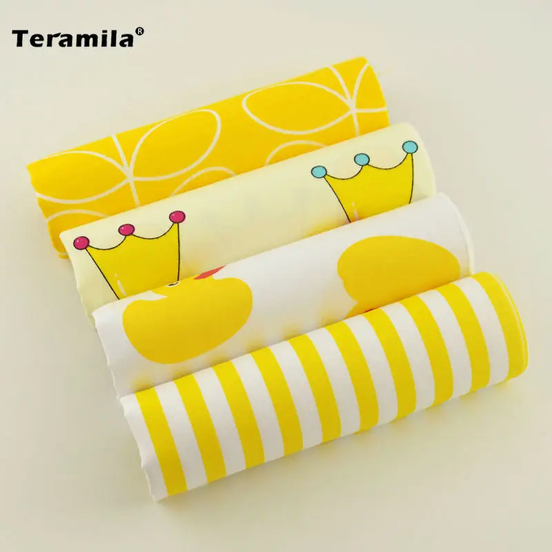 4 Designs twill Cotton Fabric yellow and white color Fat Quarter Bundle Tilda Quilting scrapbooking Patchwork Cloth 40CMx50CM|cloth potty training