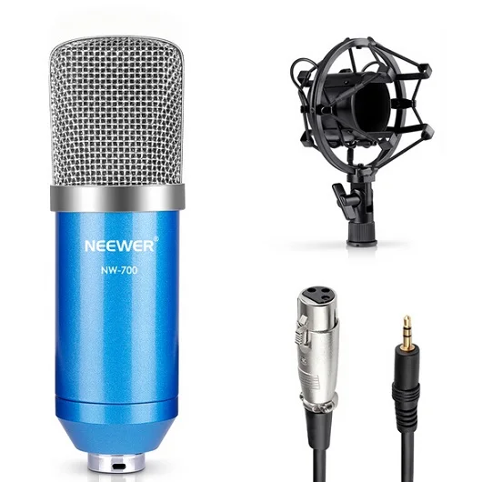 Blue Neewer Набор NW-700 Профессиональной Студии Вещательного и Звукозаписывающего Конденсаторного Микрофона В Том Числе: Микрофон+ Крепление Амортизатора+ Пены Крышка+ Кабель - Цвет: Blue