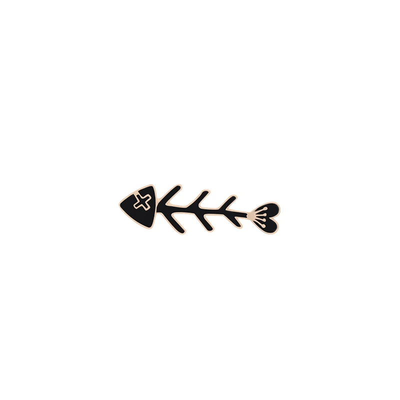 Black fish bone Пары, животных Броши виде из мультфильмов, черные белые кошки, рыбки, кости, эмалированные булавки, одежды, воротника, металлические отворотом, булавке, для сумки, значки, ювелирные изделия для влюбленных аксессуары - Окраска металла: Black fish bone