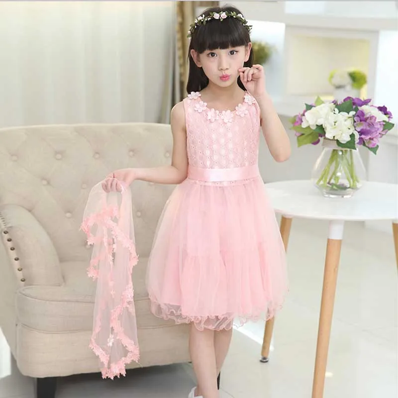 Kids Dresses for Girls Summer Dress 4 to 14 Years White Purple Pink Ball Gown Sleeveless Floral Children's Clothing | Детская одежда