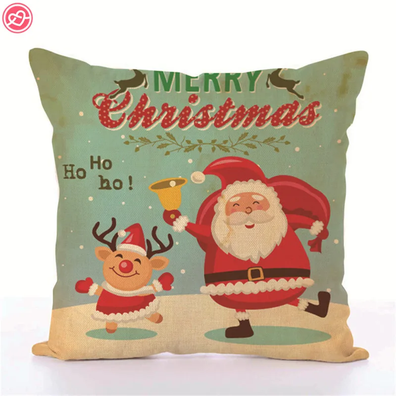 45*45cm Christmas Decorations For Home Santa Clause Deer Cotton Linen Jute Pillow Case Decoration Gifts Favors | Дом и сад