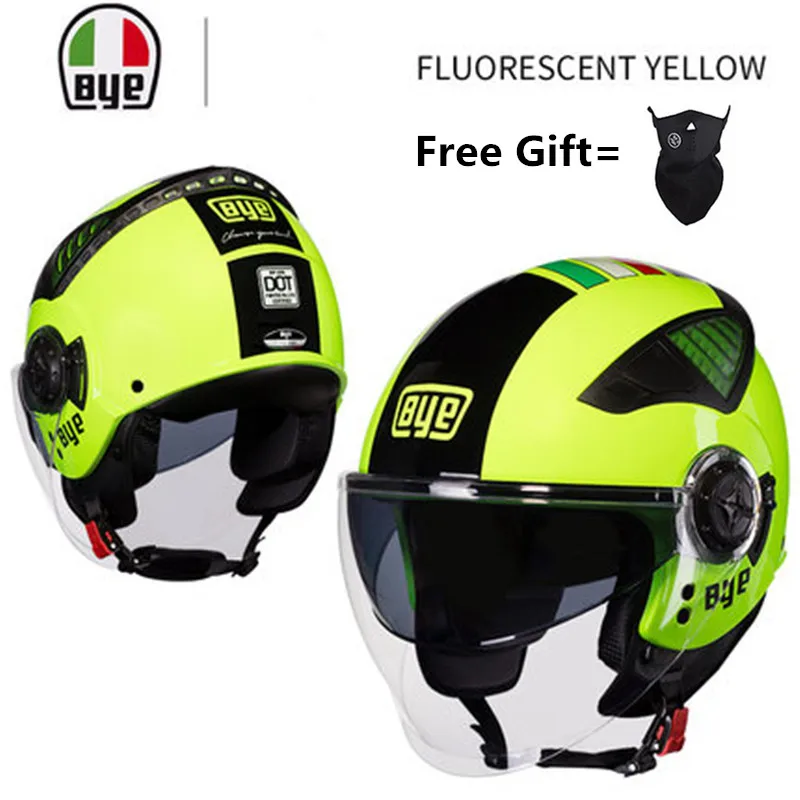 nero yellow Green BYE мотоциклетный шлем для мужчин и женщин в горошек ретро винтаж байкер скутер полуоткрытый шлем мото Casco мотоциклетный шлем козырек - Цвет: nero yellow Green