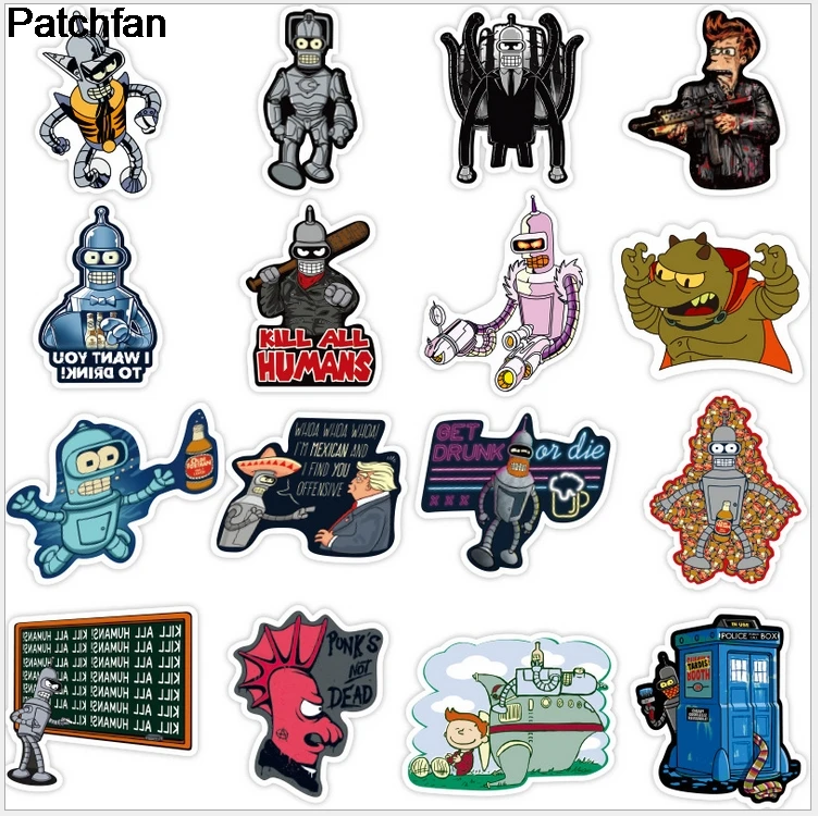 Patchfan 74 шт. Futurama мультфильм забавные ПВХ наклейки для diy украшения Скрапбукинг чемодан скейтборд ноутбук стены гитары A1938