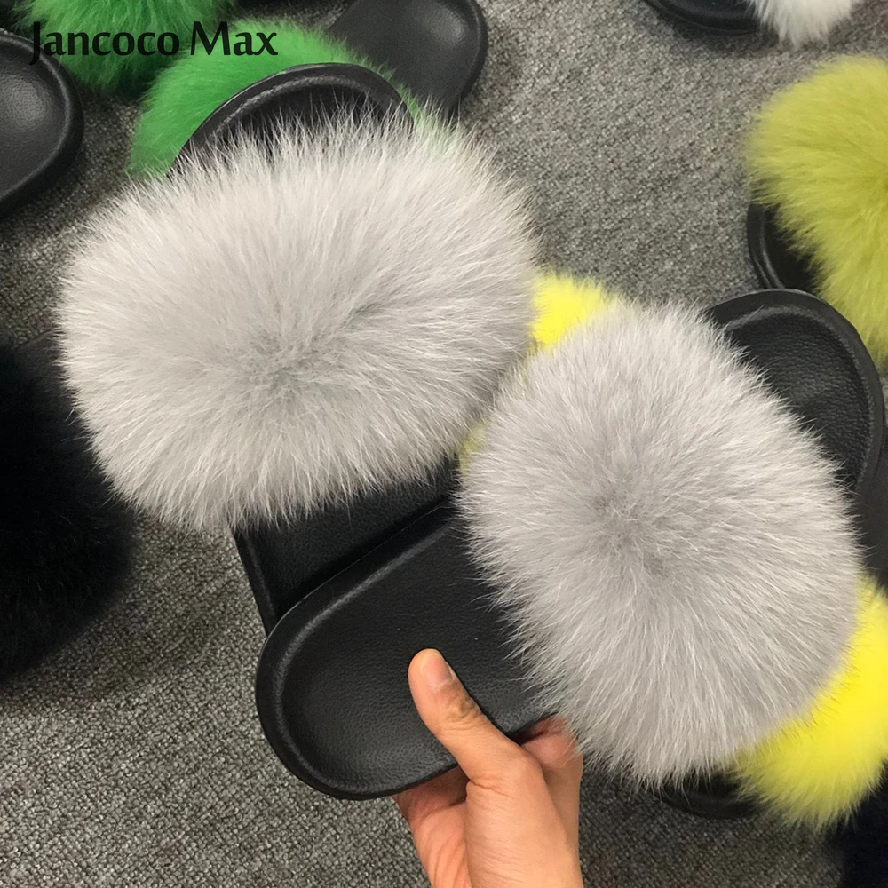 Jancoco Max/модные меховые Шлепанцы из натурального меха лисы Женские шлепанцы для