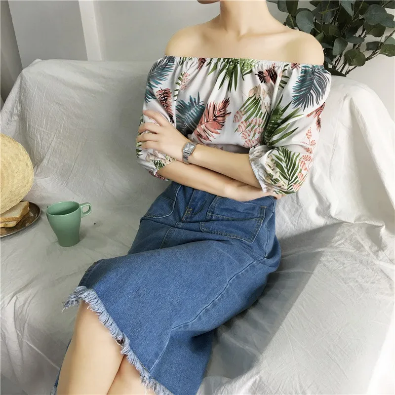 

2018 Newest Women Blouse Sexy Off Shoulder Slash Neck Top Half Sleeve Blouse Fashion Print Floral Shirts Sweet Bohemian Tops