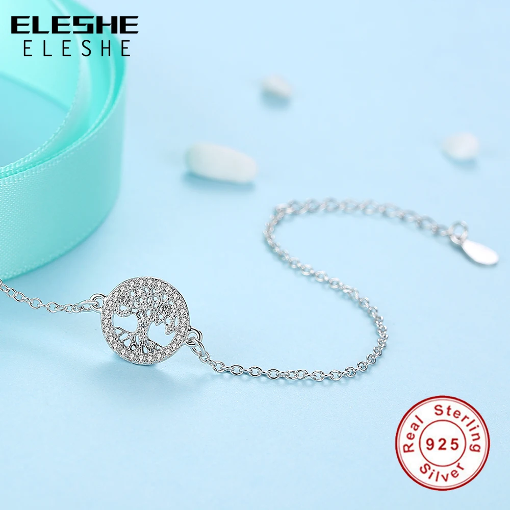 ELESHE 925 пробы серебряное дерево жизни звено цепи браслет кубического циркония Шарм браслет для женщин модные ювелирные изделия Pulseiras