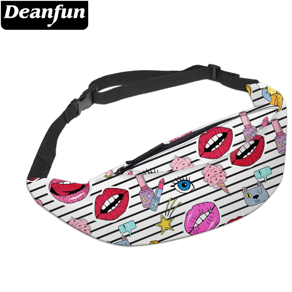 Deanfun 3D печатные поясные сумки в полоску с красными губами поясная сумка на молнии