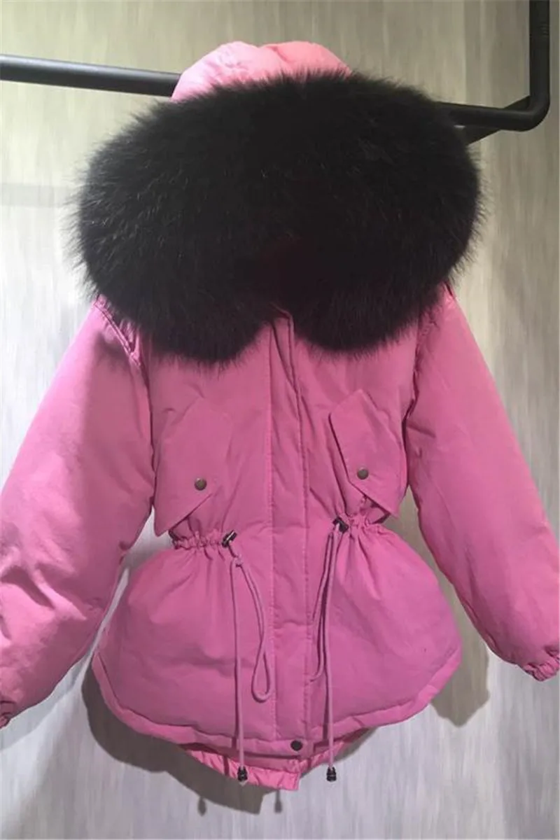 Парка женская зимняя короткая с меховым воротником свободного покроя|real fur collar