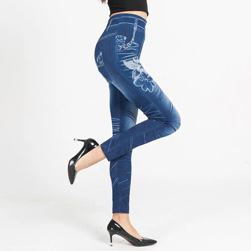 Women Jeans Pencil Pants Stretch High Waist Skinny Embroidery Without Ripped Woman Floral Holes Denim Trousers |