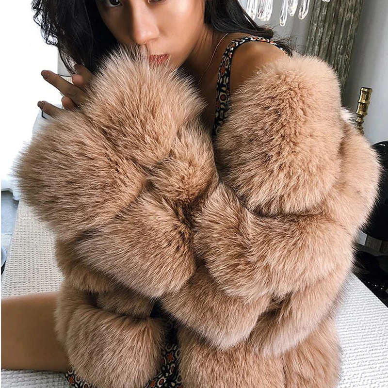 Maylofuer Real Fox Fur Coat with Stand Collar INS Fashion Women Warm Natural Jackets for Winter Ladies Overcoat Outwear |