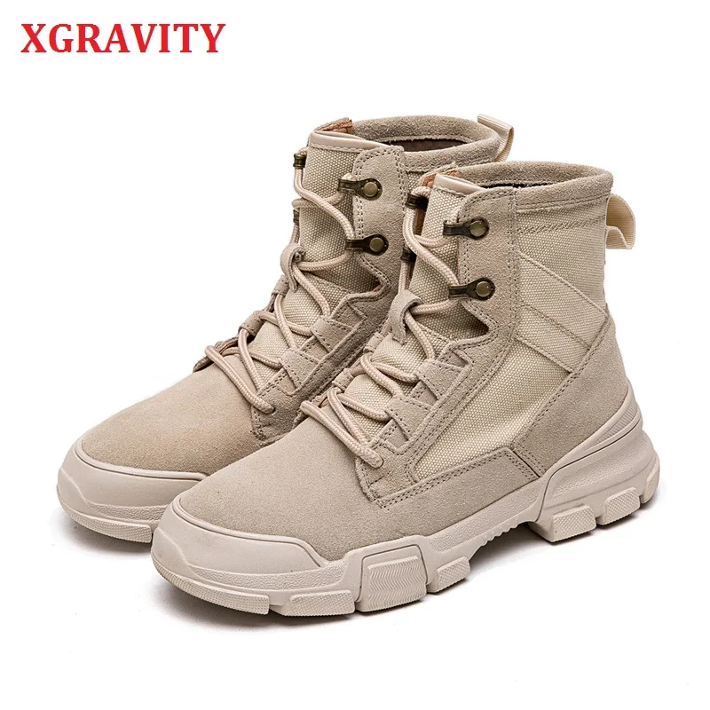 

XGRAVITY Summer Autumn New Fashion Student New Martin Boots Elegant Flock Short Ankle Army Boots Comfortable Lady Shoes A191