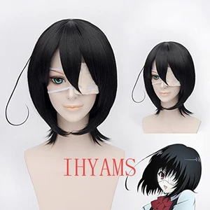 Еще один парик для косплея Mei Misaki из черных коротких синтетических волос Термостойкое волокно + шапочка для парика