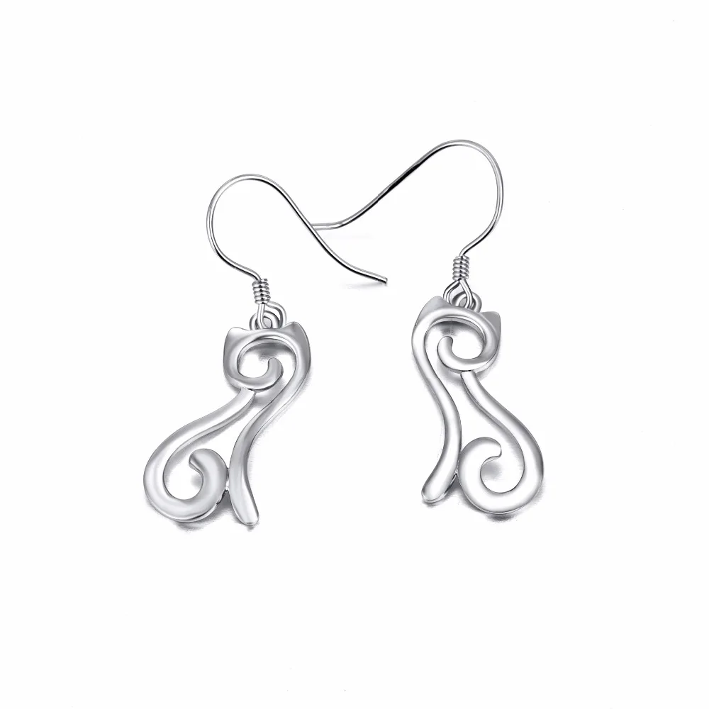 Женские серьги подвески с котом из серебра 100% пробы|earring charms|925 sterlingdrop silver earrings |