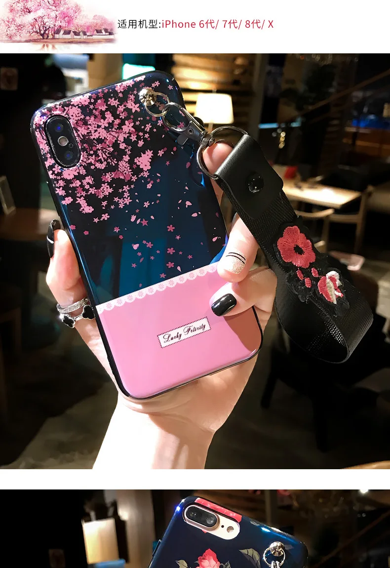 В стиле ретро с цветами для iphone X case для iphone 8/7 plus 6 6 S plus Мягкий Задняя накладка чехла из ТПУ с украшением в виде вишенок, с ремешком