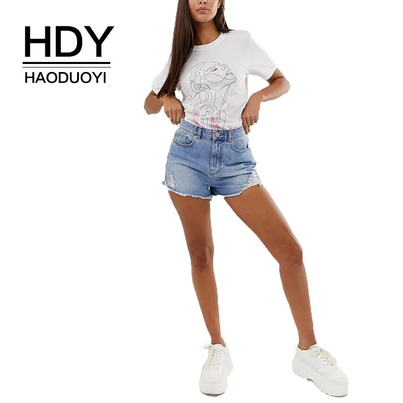 Женская футболка с коротким рукавом HDY Haoduoyi белая свободная круглым вырезом в