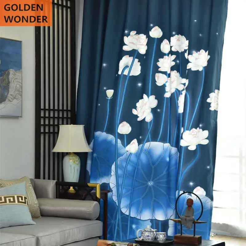 Chinese Style Custom Made Window Curtain Living Room Drapes Blackout Curtains For Bedroom Finished Lotus Printing | Дом и сад