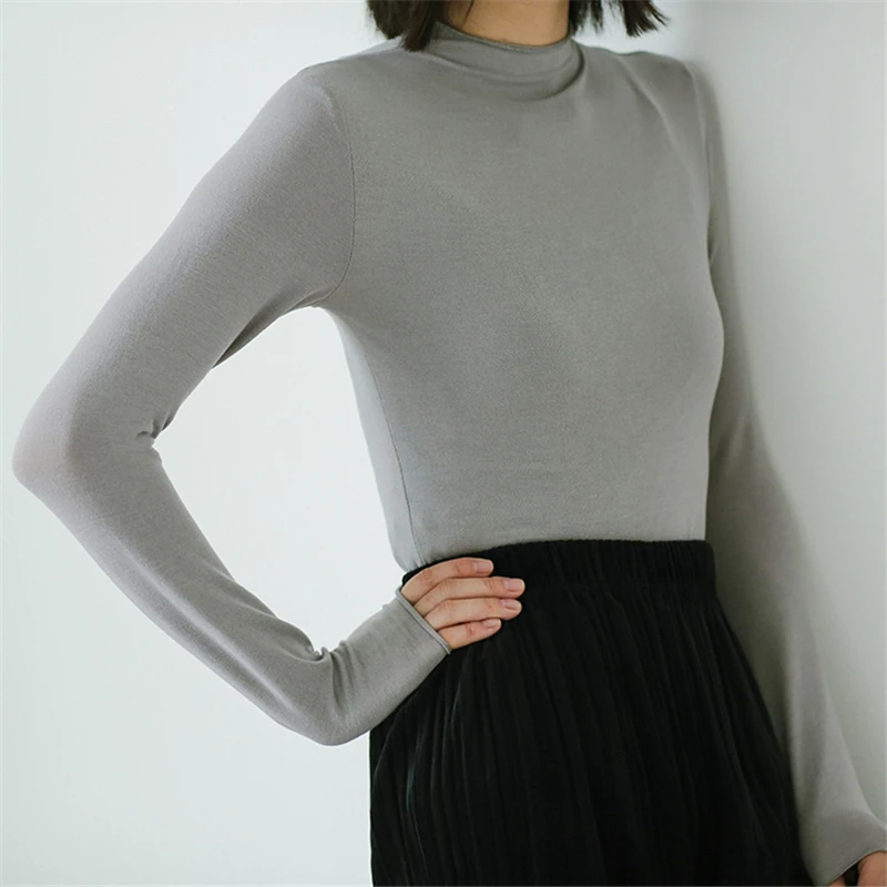 2017 Korea Harajuku BF Women T-Shirts Full Sleeve Autumn Pullover Tees Preppy Chic Winter Slim Casual Solid Color Basic |