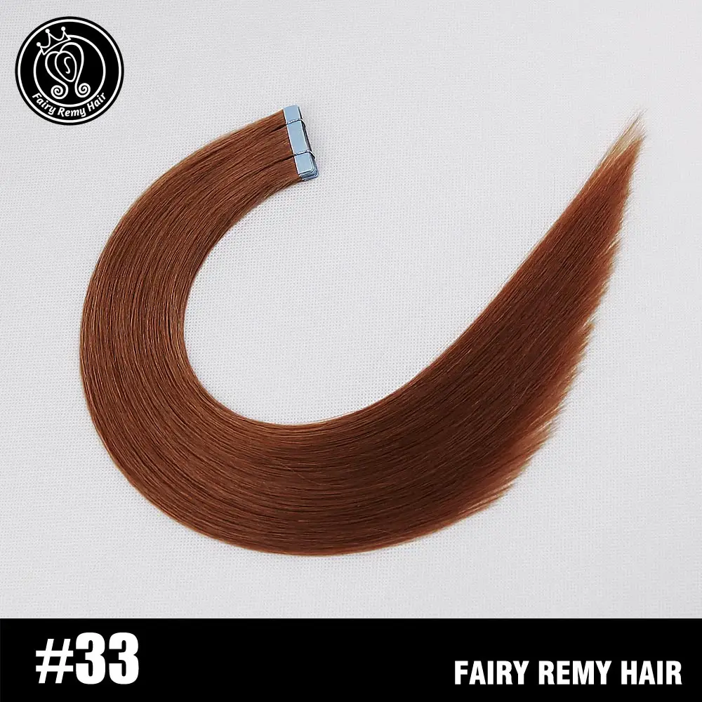 Феи remy волосы 2,0 г/шт. 1" настоящие Remy ленты в человеческие волосы для наращивания прямые Remy на силиконовый, невидимый PU Weft расширение - Цвет: #33