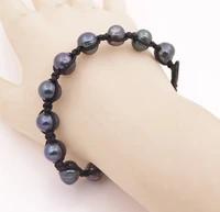 10mm real black oval growth pearl rope handmade bracelet 7 9 adjustable