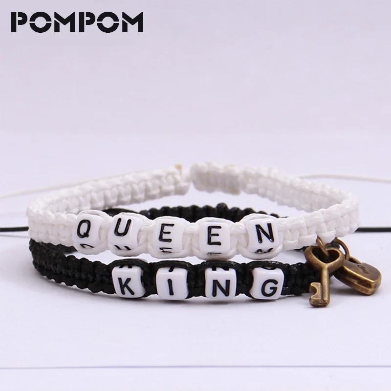 

POMPOM Crown Charm Lovers' Bracelets for women men Zinc Alloy Wristbands Her King His Queen Couple Bracelets chain and bracelets