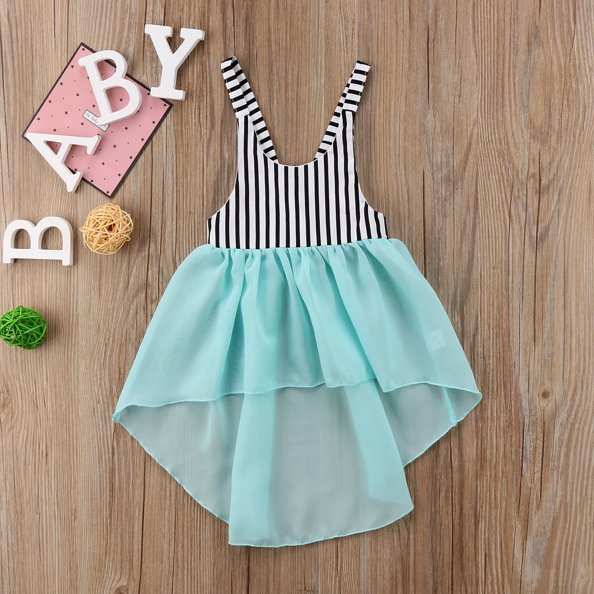 2018 Одежда для маленьких девочек платья из тюля в полоску без рукавов бальное