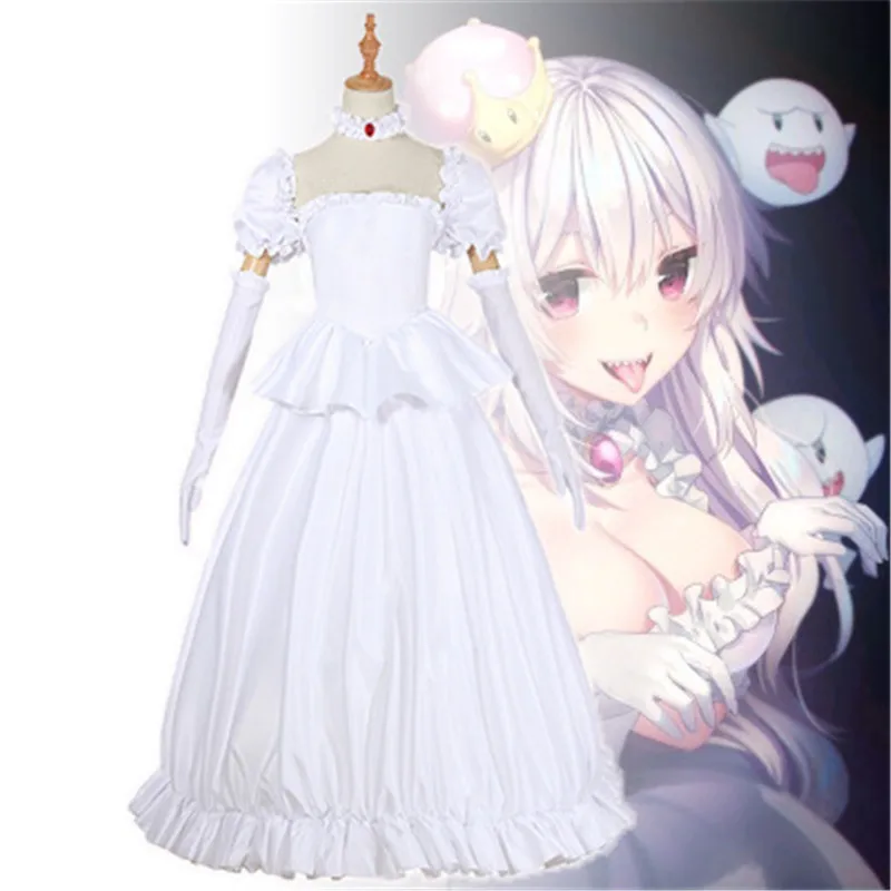 Тепло игры супер Мэри братья косплэй костюм Boosette белее вечернее платье с