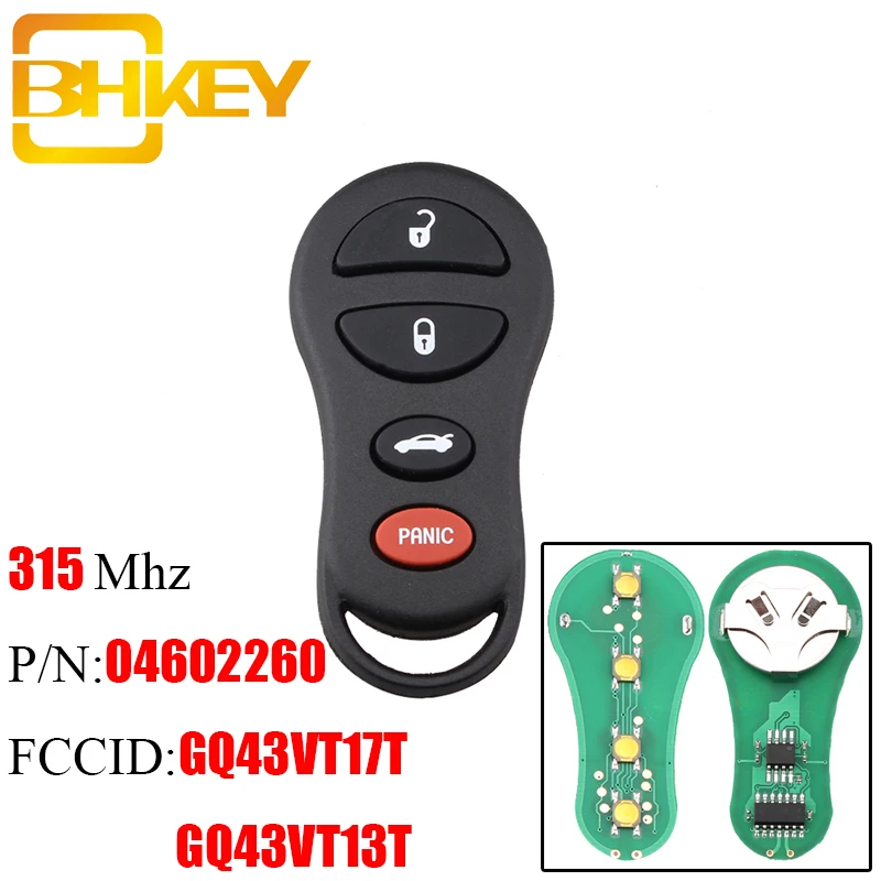 Пульт дистанционного управления BHKEY 3 + 1 4 кнопки для Chrylser GQ43VT17T/13T 315 МГц Jeep Dodge 2002 2003
