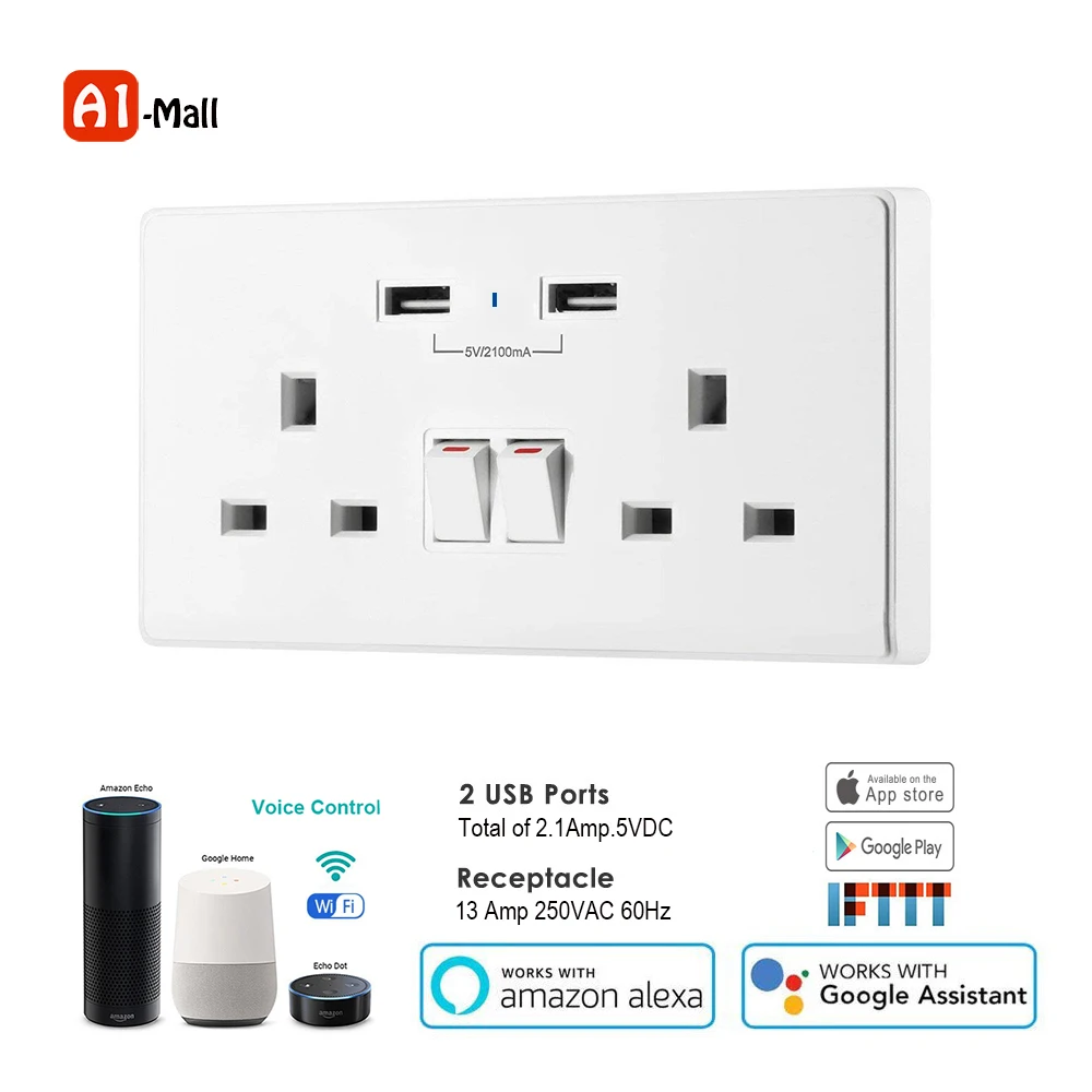 Smart life Wifi умная розетка Великобритания управление переключателем таймера 13A настенная розетка и 2 usb порта Голосовое управление работает с Alexa Google IFTTT