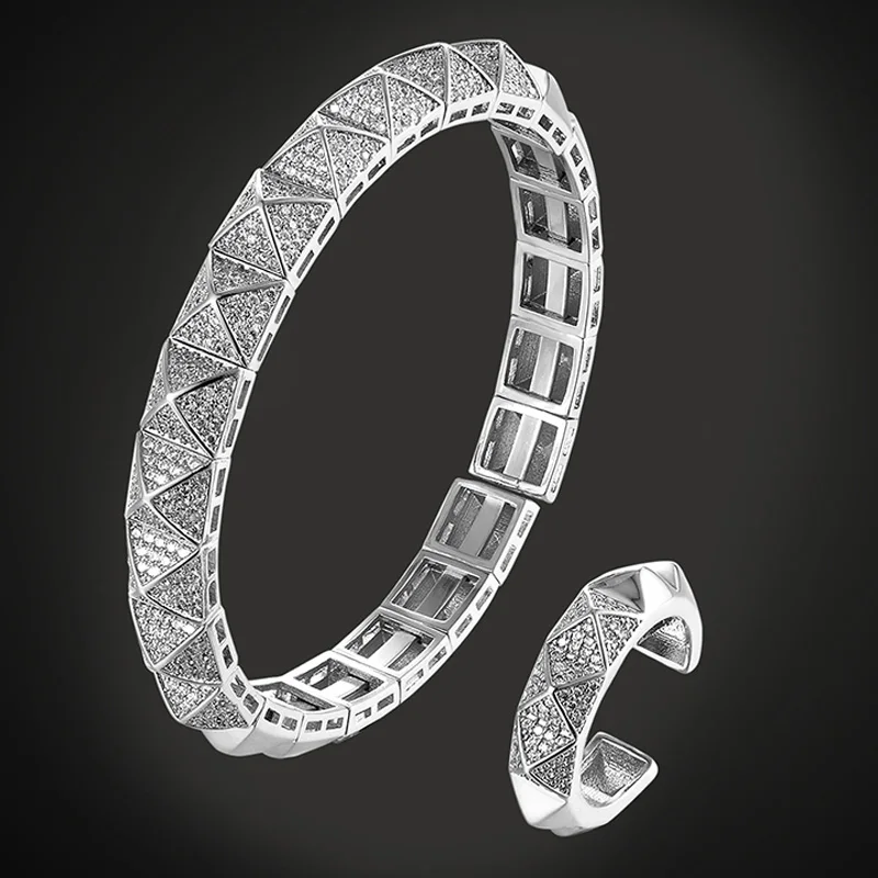 silver bangle ring 9 Zlxgirl ювелирные изделия из металла, меди, кубического циркония, браслет и кольцо, свадебные аксессуары, наборы, классические регулируемые брендовые свадебные комплекты с браслетом - Окраска металла: silver bangle ring 9