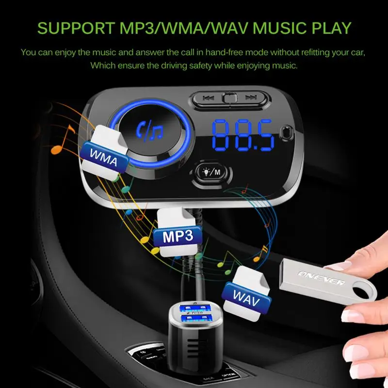 Беспроводной автомобильный fm передатчик двойной USB Bluetooth 5 0 Автомобильный MP3