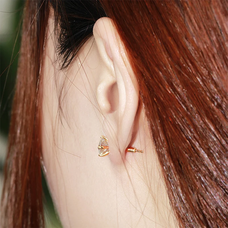 Женские серьги гвоздики с муассанитом под золото 585 пробы|stud earrings|jewelry gold earringsjewelry