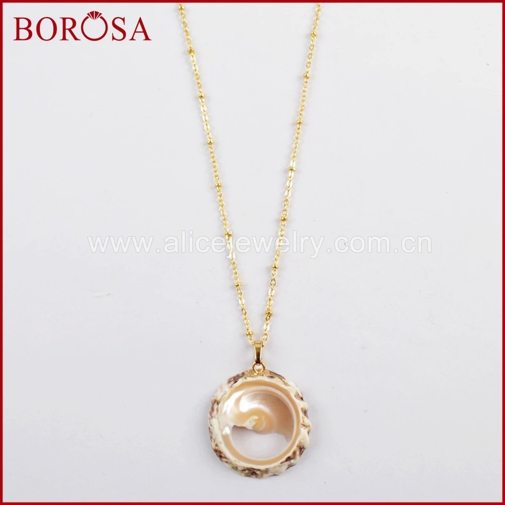 Круглые Подвески BOROSA из натуральной ракушки с 16 дюймовыми цепочками золотого