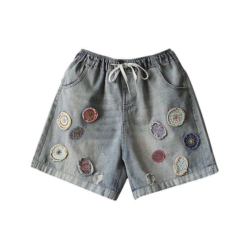 2019 летние новые винтажные джинсы с вышивкой шорты свободные прямые штаны