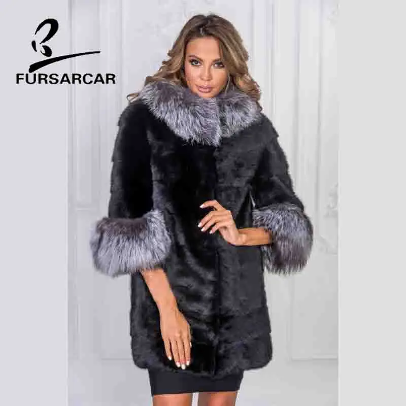 FURSARCAR 2020 Новое модное пальто из натурального меха норки с воротником серебряной