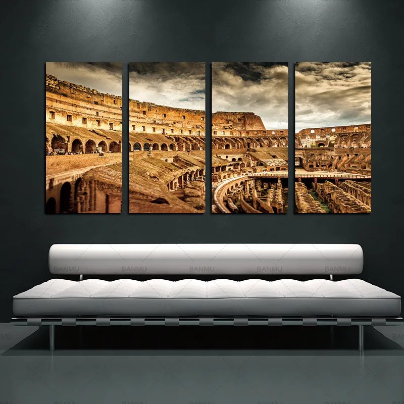 

Wall Art Picture Canvas Painting print 4 Piece Modern Rome Colosseum Building Home Decorative Paint on Canvas picture no frame