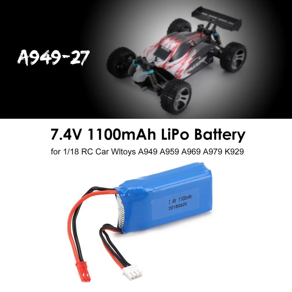 1/18 RC автомобиль 7 4 V 1100mAh JST разъем LiPo батарея A949 27 для Wltoys Внедорожник Багги A959 A969