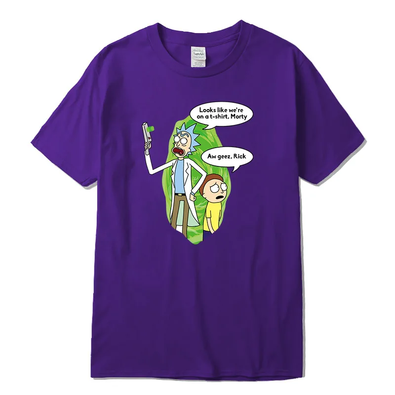 Purple Высокое качество хлопок crewneck Рик и Морти забавная Мужская футболка с принтом Повседневная трикотажная Мужская футболка Топы летние новые мужские футболки - Цвет: Purple
